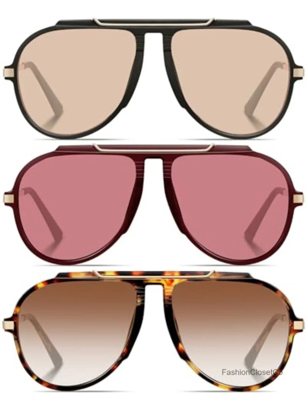 Oversized Retro Aviator Sunglasses Unisex 70s Trendy Gold Metal Frame UV